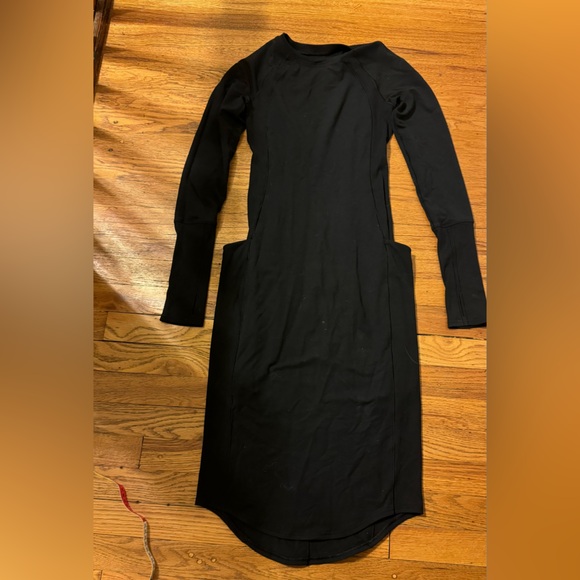 Lululemon Om and On Athletic Midi Dress Black Women XS Side Pockets Long Sleeve - Picture 5 of 10